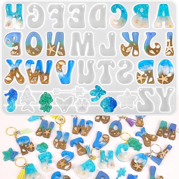 Alphabet Keychain Molds with Hole, Resin Letter Number Molds for Keychain Jewelr - Picture 1 of 6